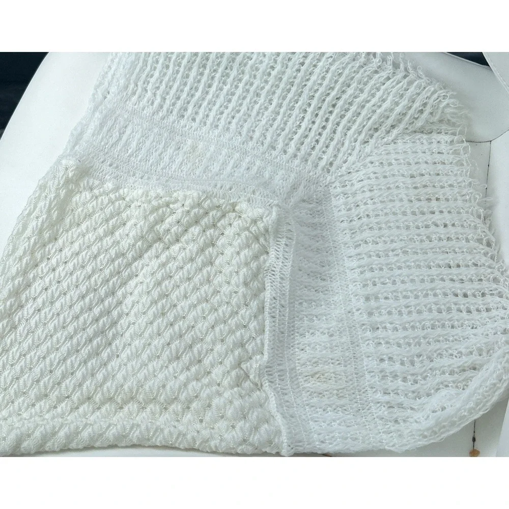 Vintage White Baby Blanket Lace Knit Christening Shower Gift Delicate Baptism 80